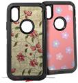 2x Decal style Skin Wrap Set compatible with Otterbox Defender iPhone X and Xs Case - Flowers and Berries Red (CASE NOT INCLUDED)
