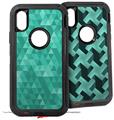 2x Decal style Skin Wrap Set compatible with Otterbox Defender iPhone X and Xs Case - Triangle Mosaic Seafoam Green (CASE NOT INCLUDED)