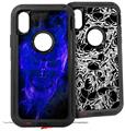 2x Decal style Skin Wrap Set compatible with Otterbox Defender iPhone X and Xs Case - Flaming Fire Skull Blue (CASE NOT INCLUDED)
