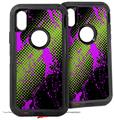 2x Decal style Skin Wrap Set compatible with Otterbox Defender iPhone X and Xs Case - Halftone Splatter Hot Pink Green (CASE NOT INCLUDED)
