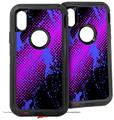 2x Decal style Skin Wrap Set compatible with Otterbox Defender iPhone X and Xs Case - Halftone Splatter Blue Hot Pink (CASE NOT INCLUDED)