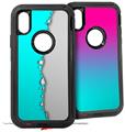 2x Decal style Skin Wrap Set compatible with Otterbox Defender iPhone X and Xs Case - Ripped Colors Neon Teal Gray (CASE NOT INCLUDED)