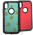 2x Decal style Skin Wrap Set compatible with Otterbox Defender iPhone X and Xs Case - Anchors Away Seafoam Green (CASE NOT INCLUDED)