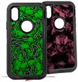 2x Decal style Skin Wrap Set compatible with Otterbox Defender iPhone X and Xs Case - Scattered Skulls Green (CASE NOT INCLUDED)