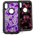 2x Decal style Skin Wrap Set compatible with Otterbox Defender iPhone X and Xs Case - Scattered Skulls Purple (CASE NOT INCLUDED)