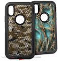 2x Decal style Skin Wrap Set compatible with Otterbox Defender iPhone X and Xs Case - HEX Mesh Camo 01 Brown (CASE NOT INCLUDED)