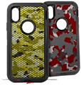 2x Decal style Skin Wrap Set compatible with Otterbox Defender iPhone X and Xs Case - HEX Mesh Camo 01 Yellow (CASE NOT INCLUDED)