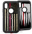 2x Decal style Skin Wrap Set compatible with Otterbox Defender iPhone X and Xs Case - Painted Faded and Cracked Pink Line USA American Flag (CASE NOT INCLUDED)