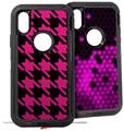 2x Decal style Skin Wrap Set compatible with Otterbox Defender iPhone X and Xs Case - Houndstooth Hot Pink on Black (CASE NOT INCLUDED)