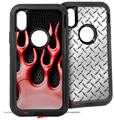 2x Decal style Skin Wrap Set compatible with Otterbox Defender iPhone X and Xs Case - Metal Flames Red (CASE NOT INCLUDED)