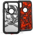 2x Decal style Skin Wrap Set compatible with Otterbox Defender iPhone X and Xs Case - Chrome Skull on White (CASE NOT INCLUDED)