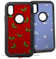 2x Decal style Skin Wrap Set compatible with Otterbox Defender iPhone X and Xs Case - Christmas Holly Leaves on Red (CASE NOT INCLUDED)