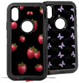 2x Decal style Skin Wrap Set compatible with Otterbox Defender iPhone X and Xs Case - Strawberries on Black (CASE NOT INCLUDED)
