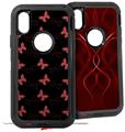 2x Decal style Skin Wrap Set compatible with Otterbox Defender iPhone X and Xs Case - Pastel Butterflies Red on Black (CASE NOT INCLUDED)