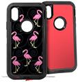 2x Decal style Skin Wrap Set compatible with Otterbox Defender iPhone X and Xs Case - Flamingos on Black (CASE NOT INCLUDED)