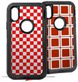 2x Decal style Skin Wrap Set compatible with Otterbox Defender iPhone X and Xs Case - Checkered Canvas Red and White (CASE NOT INCLUDED)